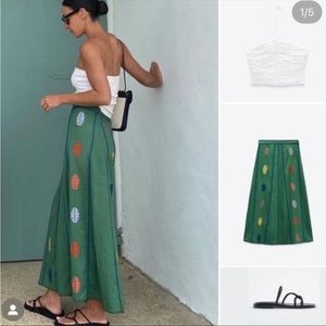 Zara Green Skirt with Multicolor Accents